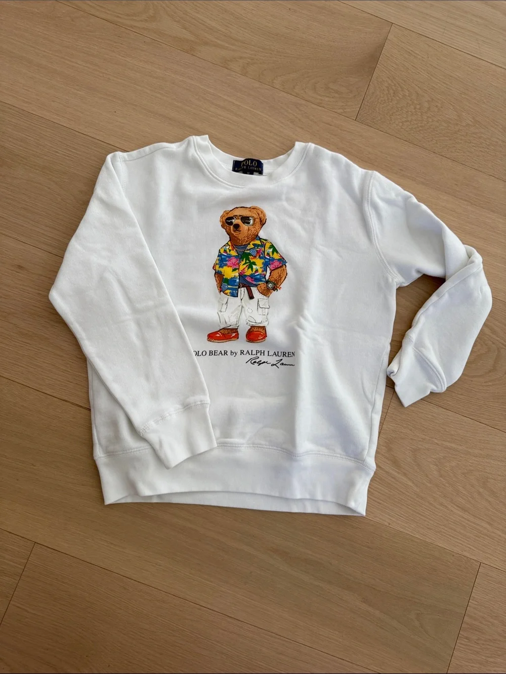 Ralph Lauren White Crewneck Sweatshirt with Colorful Polo Bear Graphic